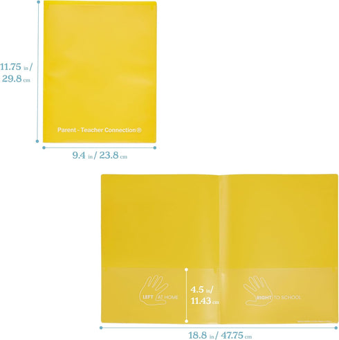 ECR4Kids 2-Pocket Parent-Teacher Classroom Communication Folder, Yellow, 36-Piece School Supplies