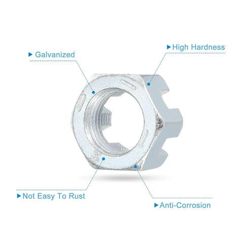 uxcell 3/4-16 6.8 2Pcs UNF Hexagon Slotted Nut, Grade Zinc-Plated Carbon Steel Hex Nuts Good for Machinery Repairing