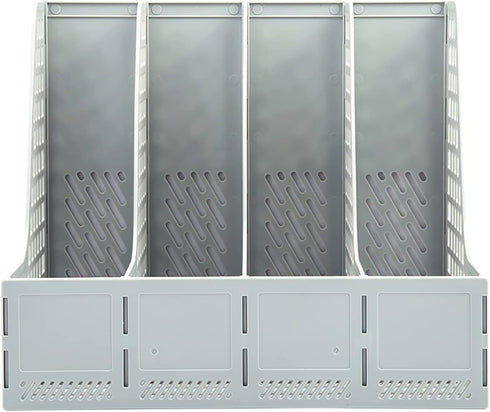 ZQS Magazine File Holder, Sturdy Plastic Binder Organizer for Office Storage, 4 Vertical Compartments, Desktop