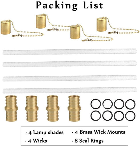 EricX Light 4 Pack, 4 Wine Bottle Torch Kit Includes Long Life Torch Wicks ,Brass Torch Wick Holders And Brass Caps