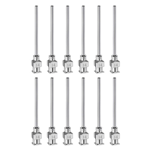 12pcs 14Gauge Stainless Steel Dispensing Needles, 1 1/2" Blunt Tips Luer Lock for Thick Liquids, Lab Use