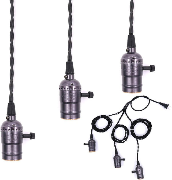 Swpeet Vintage Triple Light Sockets Pendant Hanging Light Cord with Switches, E26 /
