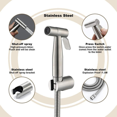 ZLOCYIVHE Set Bidet Sprayer with Single Cold Water Stainless Steel Portable Cloth Diaper Washer Shower Sprayer Wall