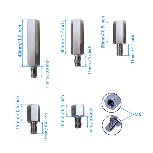 10 Pcs Stainless Steel Single Head Stud Hex Standoff Spacers Male to Female Thread 10mm 15mm 20mm 30mm 40mm M6 x M6 for PCB Hexagonal Fasteners Hardware Accessories