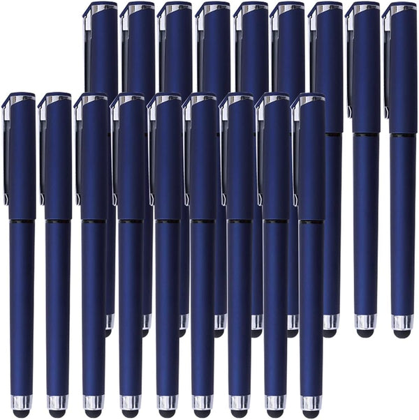 Lin.Pen 1.0mm Black Gel Pens - 2-in-1 Stylus Gel Pen - Gel Ink Rollerball Pens for Office - 18 Pack - Dark Blue