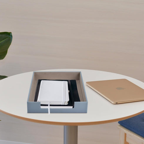 Leather Letter Tray, Stackable File Document Tray, Desk Organizer for A4 Paper, Grey Desktop Storage