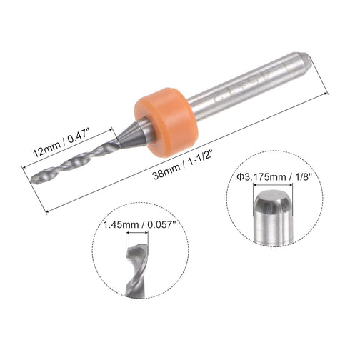 uxcell Micro PCB Drill Bit Set, 10pcs 1/8" Shank 1.45mm Solid Tungsten Carbide CNC Engraving Bits