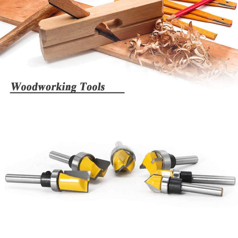 6 Set 1/4-Inch Trimming Mesee Pieces Template Router Bit with Bearing, Shank Straight Bits and Bowl Tray Bits V