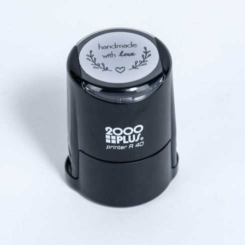Handmade with Love Self-Inking R40 Round Stamp - 1 1/2" Diameter, Black Ink with Heart and Olive Branch