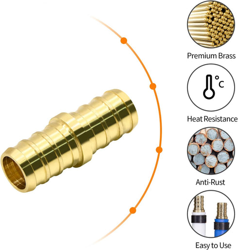 25 Pack PEX Fittings, 1/2" PEX Fittings, Brass PEX Straight Coupling Fittings for PEX Tubing Pipe