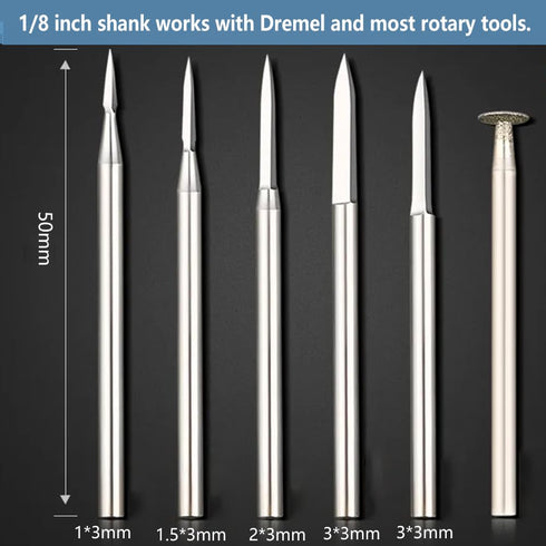 Wood Carving Drill Bits Set, 6 Pcs Engraving Accessories for Dremel Rotary Tool with 3mm Shank