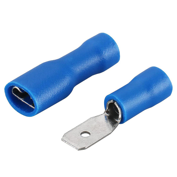 Baomain 0.187" Female & Male Spade Connectors, 16-14 AWG, Fully Insulated Crimp Terminals, Blue (200-Pack)