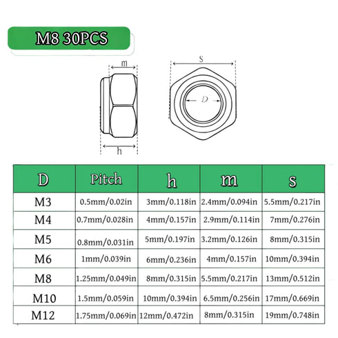 Generic 30Pcs M8 304 Lock Nuts, Stainless Steel Nylon Insert Locknuts, Vibration & Corrosion Resistant, Self-Locking
