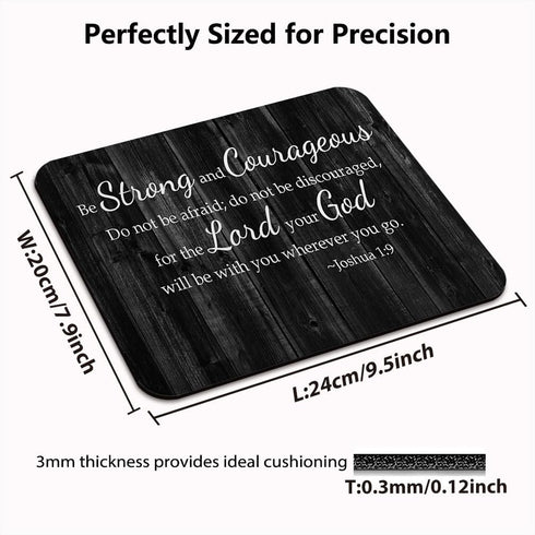 Inspirational Quote Rustic Black Wood Mouse Pad, Christian Bible Verses Joshua 1:9 Be Strong and Courageous