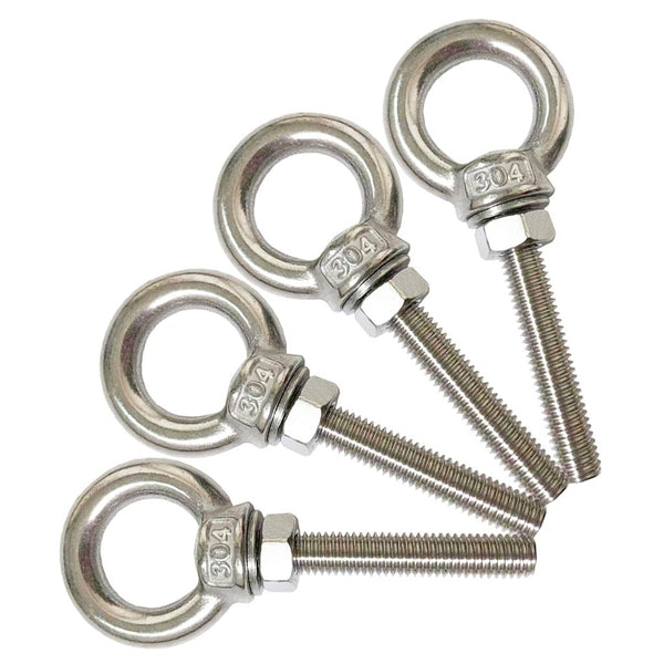 M8 Stainless Steel Shoulder Eye Bolt, 4 Pack Heavy Duty 5/16" Screw Bolt Accessories with Nuts and Washer (50mm Thread)