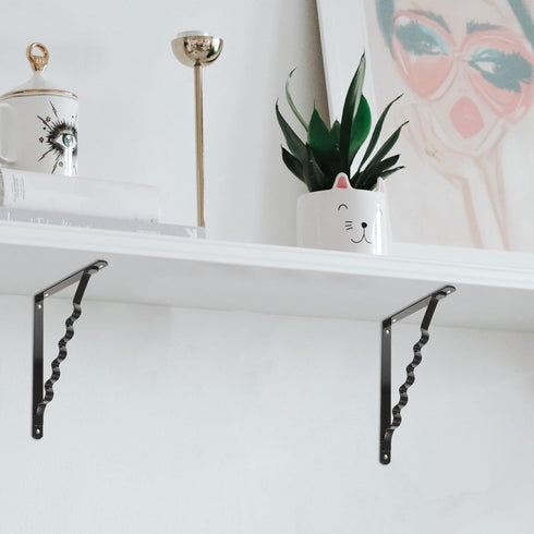 LIFKOME 2pcs Wall Mounted Iron Shelf Brackets Black Triangular Floating Shelf Supports Heavy Duty Load Bearing Up