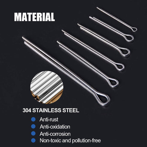 Glarks 340-Pieces 304 Stainless Steel Cotter Pin Clip Assortment Kit, 6 Sizes for Automotive, Mechanics, Repair