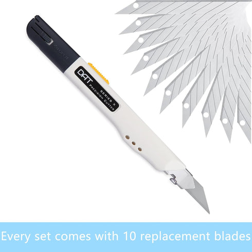 Utility Knife, DAT Series-X Portable Box Cutter, Fine Point Arts and Crafts Blade for Precision Cutting, with 10 Blade Pieces (White, 1 Cutter 10 Blades) by DAT