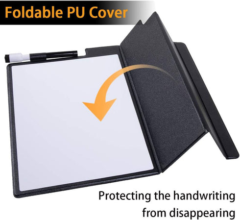 Portable Small White Board Dry Erase Board 9" x 12" with Stand, Magnetic Desktop Whiteboard, PU Cover Case for Kids,