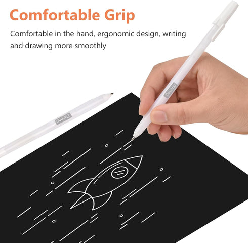 White Pen, 12 Pack, 0.8mm Extra Fine Point, White Gel Ink Pens for Artists, White Drawing Pens for Black Paper