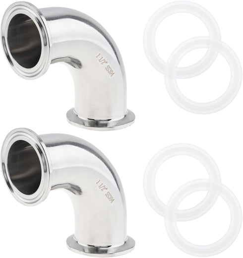 CLAHJQX 2 Pack 1.5 inch SS304 Elbow 90 Set Elbow, 1-1/2 inch Tube OD Sanitary Ferrule Degree Pipe Fitting