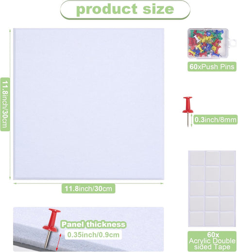 Large Felt Cork Board 47"x35", 12 Pack 11.8"x11.8" Wall Tiles with 60 Push Pins and Adhesive Tabs