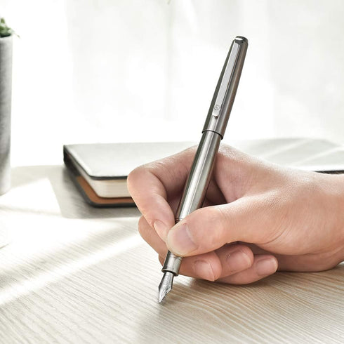 HongDian Stainless Steel Fountain Pen, Iridium Fine Point with Converter and Metal Pen Box