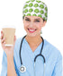 Nurse Scrub Cap Men Women with Buttons - Cute Broccoli Green Print Soft Comfy Surgical Cap, Adjustable Tie Back Scrub
