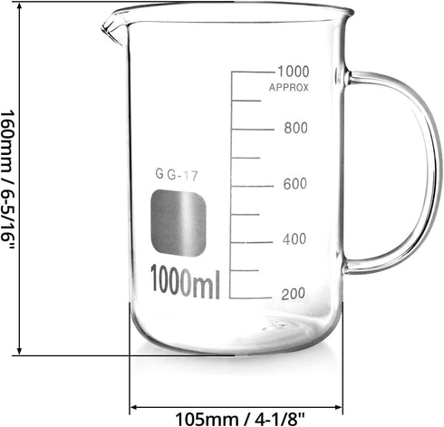 QWORK Beaker with Handle, 1000ml/33.81oz Measuring Cup, Borosilicate Glass, 2 Pack
