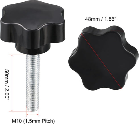 uxcell Clamping Screw Knob, 48mm Dia Plum Hex Shaped Grips Star Knob M10 x 50mm