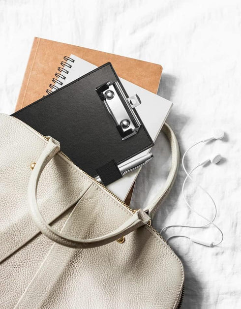 Mini Clipboards 4"x6" - Small Faux Leather Memo Pocket Clipboard with Pen Holder for Receipts & Notepads (Black)