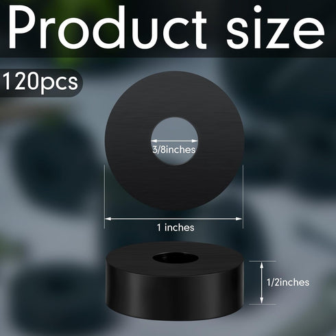 Fabbay Multi Purpose Rubber Spacer, 1 Inch OD x 3/8 Inch ID x 1/2 Inch Thickness, Black Round Washers, 120 Pcs