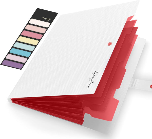 Sooez Accordion File Organizer, Letter Size Expanding File Folder with Labels, 5 Pocket Document Organizer, White