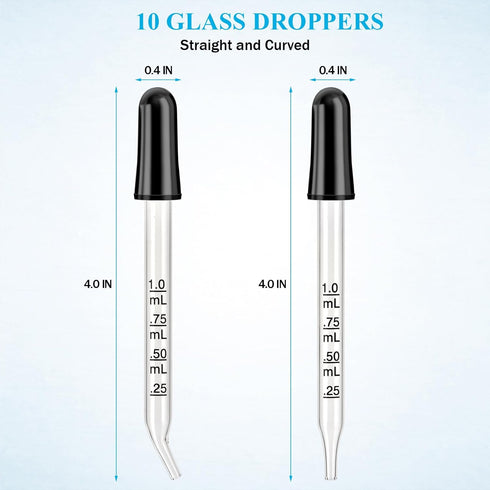 Herain 10 Pack Glass Ear and Eye Medicine Dropper-Bent & Straight Tips, 1ml Pipettes Droppers for Essential Oils, Medicine, Lab, Health Care, Crafts, Measuring and Transferring a Variety of Liquids by Herain