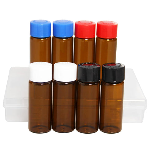 8 Pcs 20ml Glass Vials with Screw Caps, Amber Glass Vials with 4 Colors Caps, Leak-Proof Glass Bottles
