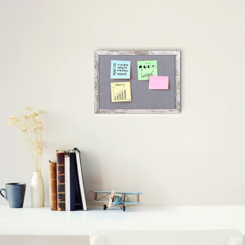Gray Felt Bulletin Board, Decorative Hanging Boards with White Rustic Wood Frame, Vision Board for Office Home