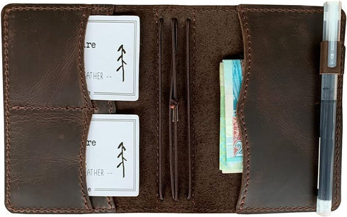 newestor Travelers Notebook Cover, Passport Size with Inner Pockets, Card Slots, and Pen Holder, Dark Brown