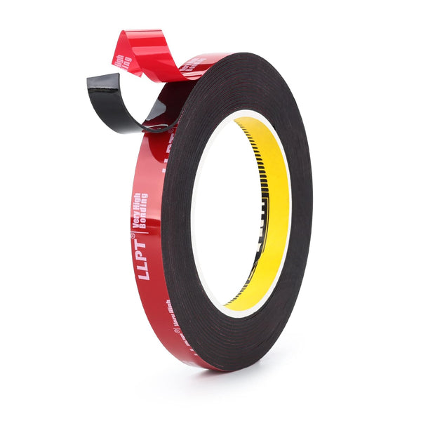 LLPT Heavy Duty Double Sided Tape 1/2" x 18 Ft Waterproof Black Foam Tape for Home Office Automotive LED Strip Lights