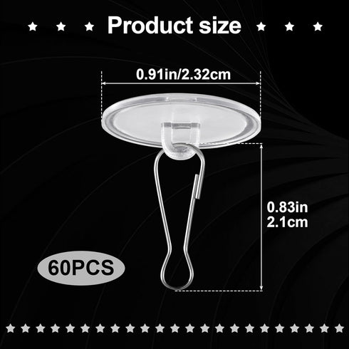 60 Pack Self-Adhesive Ceiling Hooks for Hanging,Damage-Free No-Drill Ceiling Discs, Removable Transparent Wall Hanger for Festival Wedding Birthday Party Christams Decorations by Mxxipp