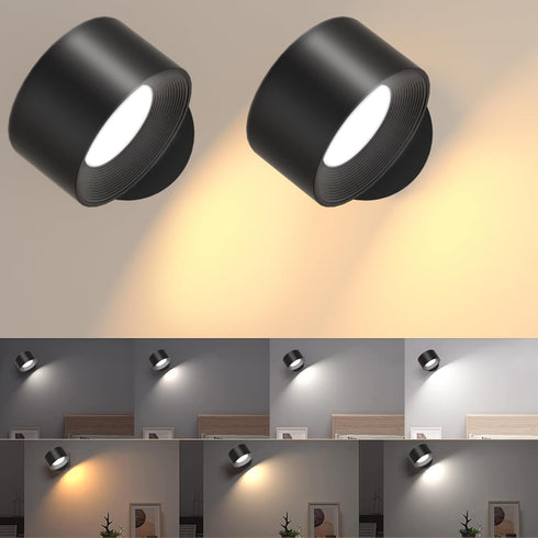 BHBP 360 (black-2pcs) LED Magnetic Wall Light with Rotation Touch Remote Control Rechargeable Reading Mural Lights