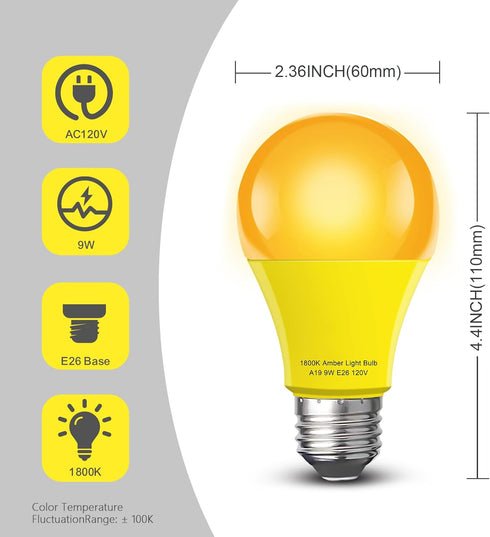 Bulb 2 PackDimmable 1800K Bulbs Blocking,A19 9W(60W E26 Bulbs Amber Sleep Light Warm Light for Healthy Sleep,Blue Light