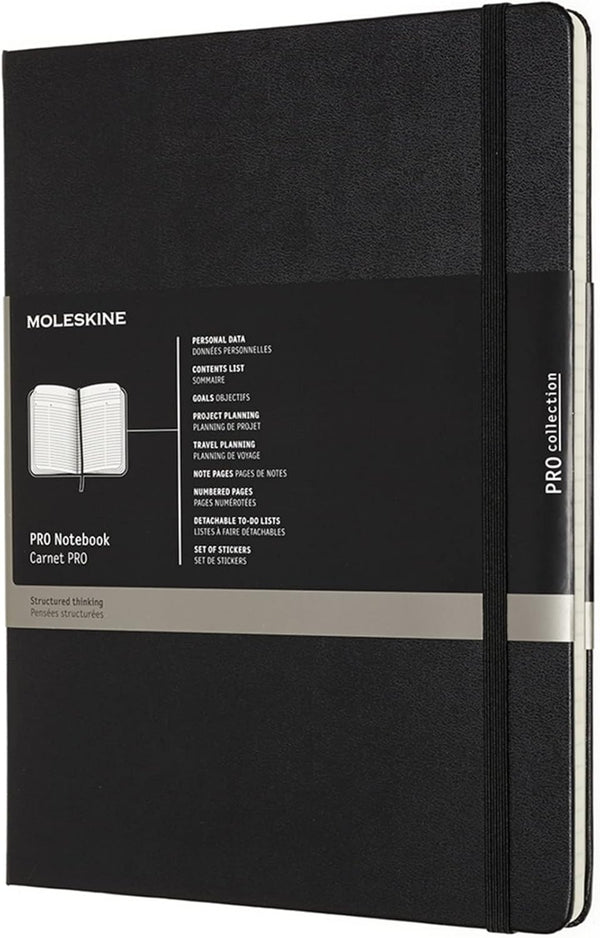 Moleskine PRO Notebook - Hard Cover, XL (7.5" x 9.5"), Professional Project Planning, Black, 192 Pages