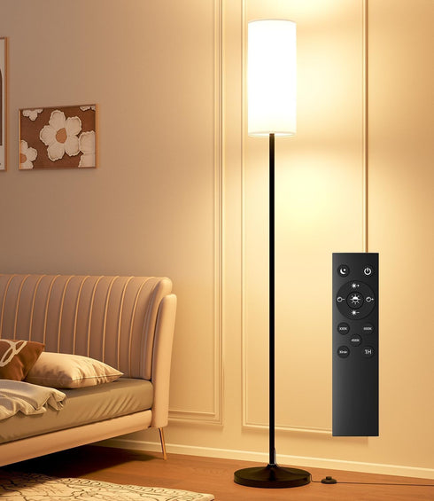 Dimmable 12W Bulb luckystyle Floor Standing Tall Lamp, Led with Lampshade, Foot Switch, Remote Custom Color Temperature