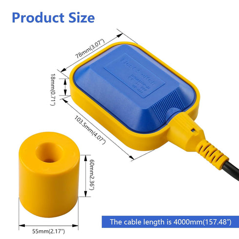 Baomain 4M 13ft Cable Float Switch Water Level Controller for Tank Pump