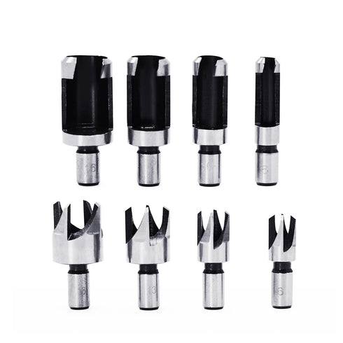 8Pcs Wood Plug Cutter Drill Bit Set, Carbon Steel Titanium Coated Woodworking Chamfer Drill Bits Cutting Tool