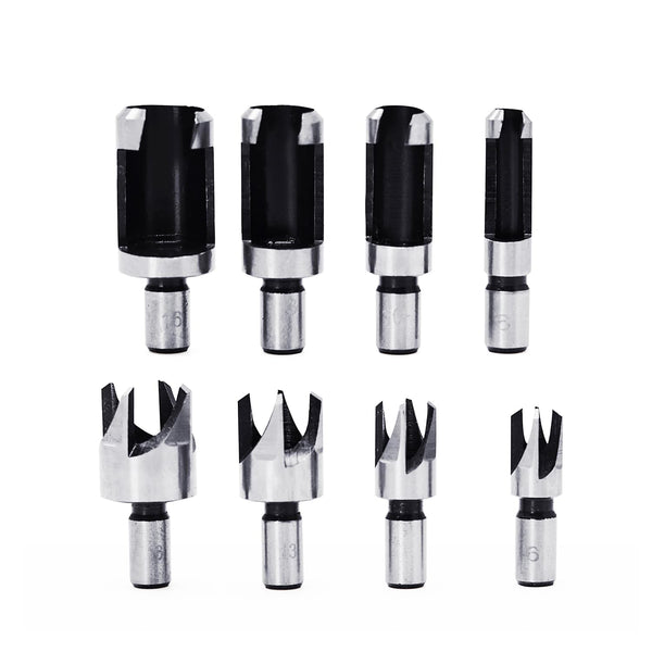 8Pcs Wood Plug Cutter Drill Bit Set, Carbon Steel Titanium Coated Woodworking Chamfer Drill Bits Cutting Tool