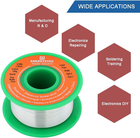 Solder Wire Lead-Free Electronics Alloy, 100g, Rosin Core No Clean for Electrical Soldering