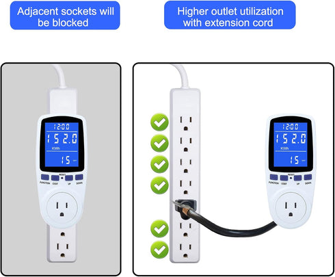2 Pack 1 7 Watt Meter Power Meter Plug Home Electricity Usage Monitor with Cord, Electrical Usage Monitor Consumption