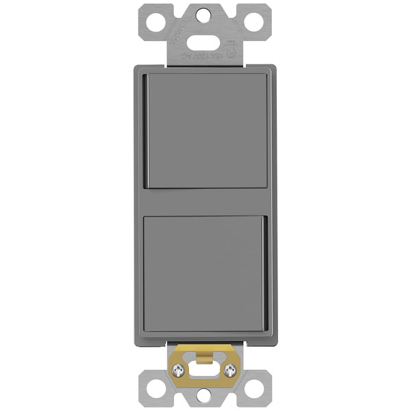 ENERLITES Double Paddle Rocker Decorator Switch, Clamp-Type Back Insert, Single Pole, Gray, UL Listed