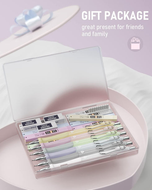 Nicpro 6PCS Pastel Mechanical Pencil Set - 0.7 mm Cute Pencils with Comfort Grip, Lead Refill & Erasers